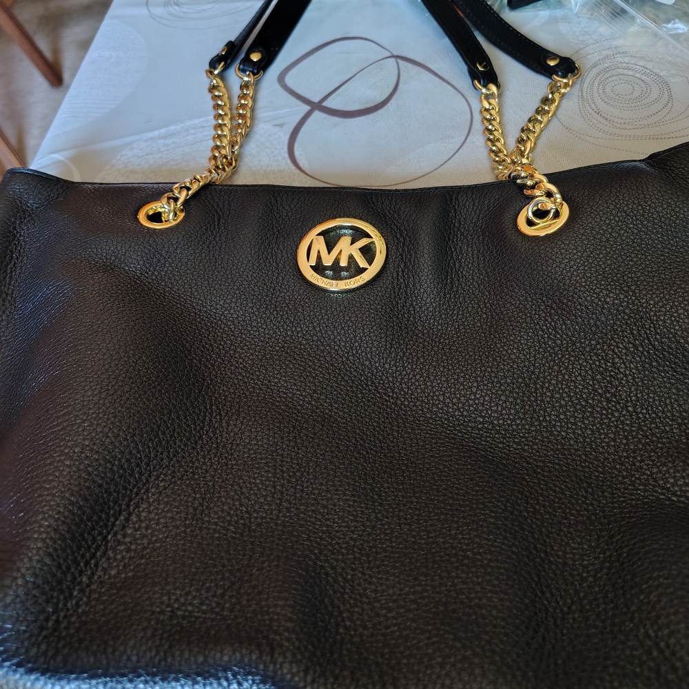 Michael Kors Black Shoulder Bag with Gold Chain